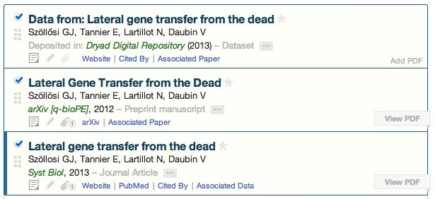 A list of papers in Paperpile